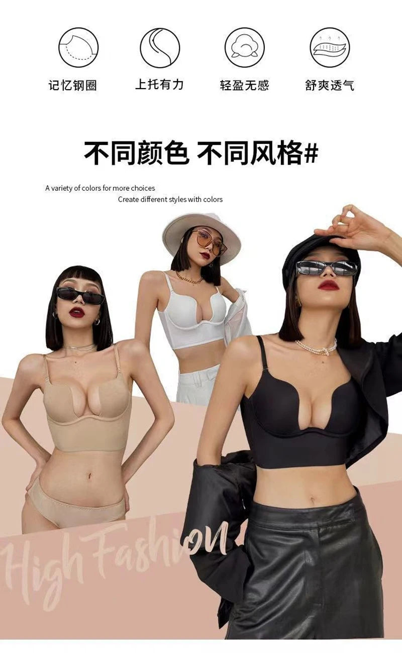 Invisible Deep U Plunge Bra – Backless Strapless (4 Styles)