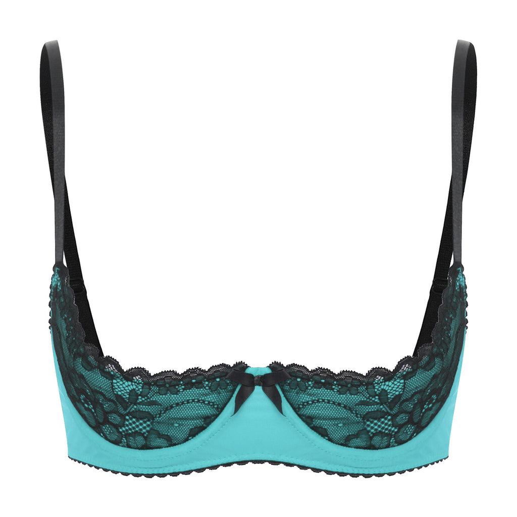 Women Sexy Open Cups Bra Tops Exposed Nipples Balconette Lingerie Contrast Lace Push Up Underwire Brassiere Underwear Nightwear