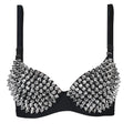 Black bra with silver spike details on a white background