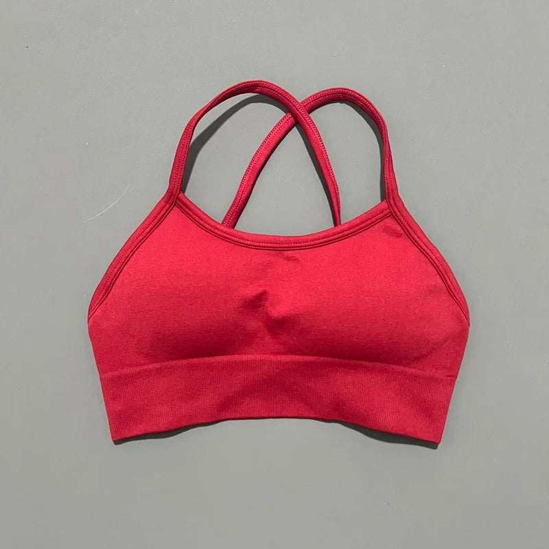 Red sports bra on a gray background