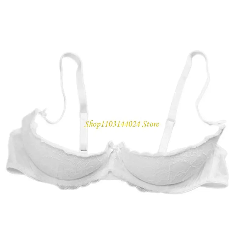 Women's Balconette Bra with Push Up Effect 1/4 Cup Lace Bra Underwired Low Cut Bra Bows Shelf Bra Bralette Lingerie