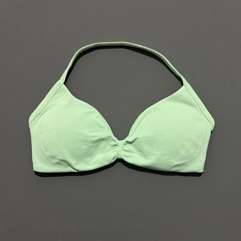 HISTELLO Seamless Strappy Sports Bra – Halter Yoga & Gym Top