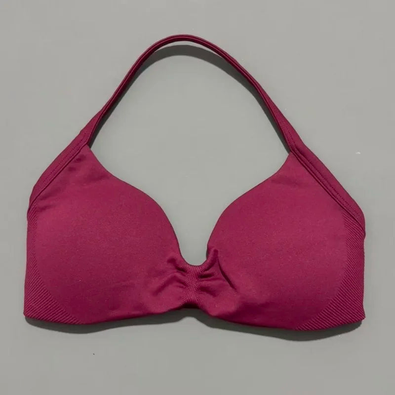 HISTELLO Seamless Strappy Sports Bra – Halter Yoga & Gym Top