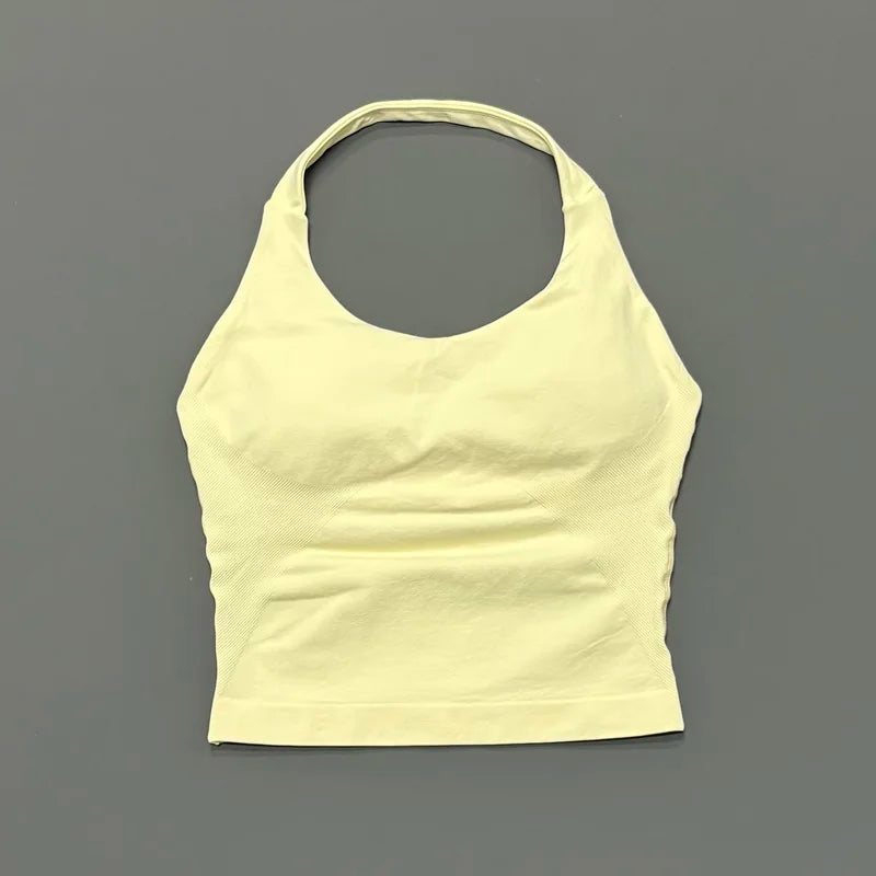 Sports Halter Tank Top Women Seamless Yoga Halter Sports Bra Pilate Fitness Workout Running Top Gym Sports Breathable Top