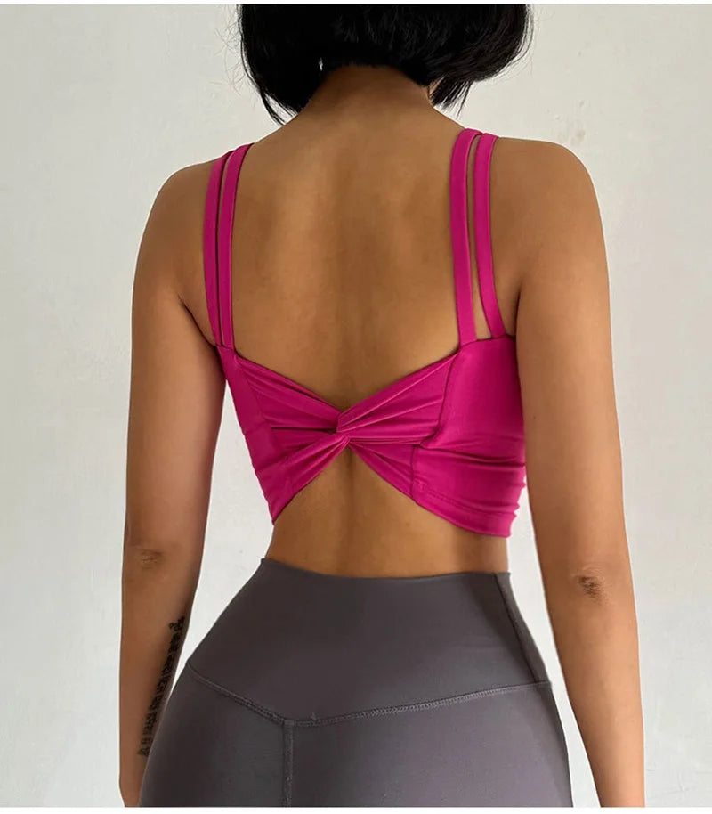 Cloud Hide Sweet Pink Sports Bra – Push-Up Yoga Crop Top Athletic Vest XS–XL