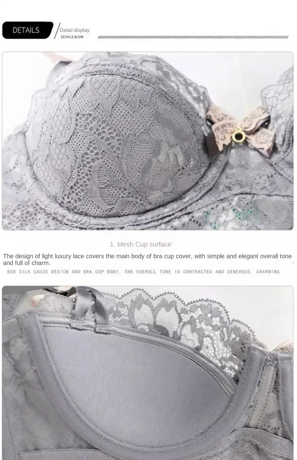 MOYISU French Romantic Lace Bra & Underwear Set – Push-Up 3/4 Cup