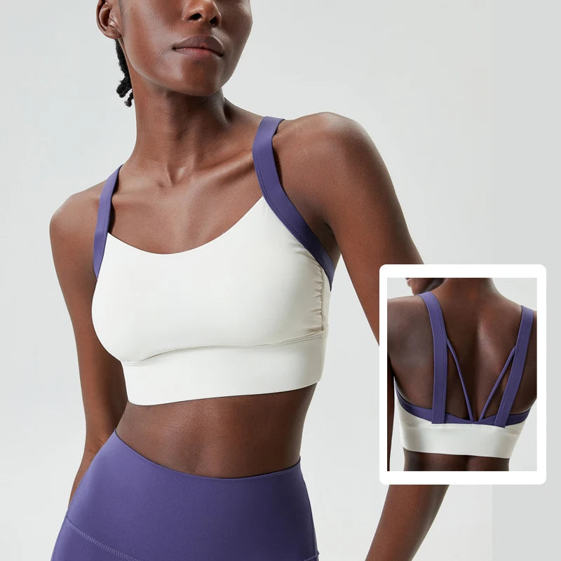 Women Fitness Yoga Bra Stretchy Soft Sexy Back Gym Crop Top Fashion Patchwork Running Top Breathable Quick Dry Sports Underwear