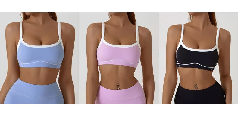 Women Yoga Sports Bra Color Clashing Shock Absorbing Brassiere Full Cup Breathable Gym Tube Top Bra Yoga Workout Underwear