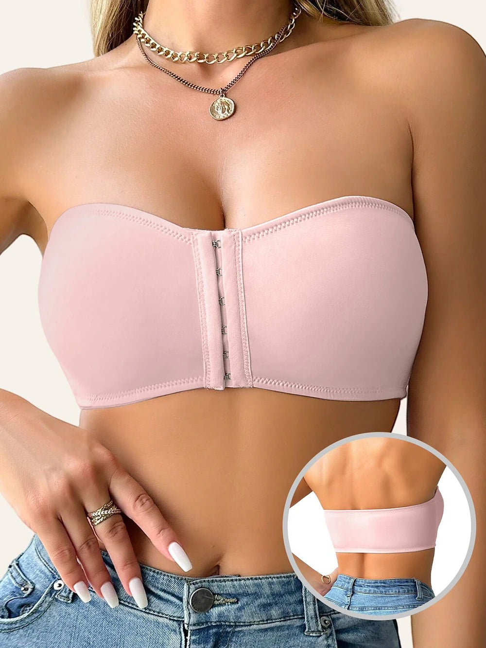Plus Size Front Fastening Bandeau Bra – Strapless Wire-Free Padded Push-Up S–2XL