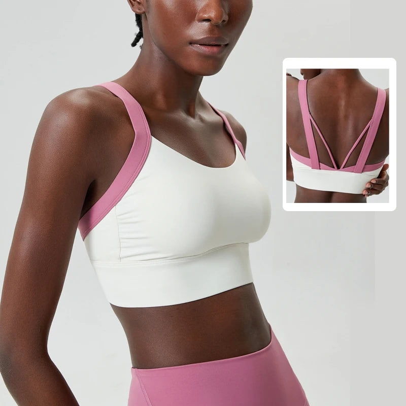 Women Fitness Yoga Bra Stretchy Soft Sexy Back Gym Crop Top Fashion Patchwork Running Top Breathable Quick Dry Sports Underwear