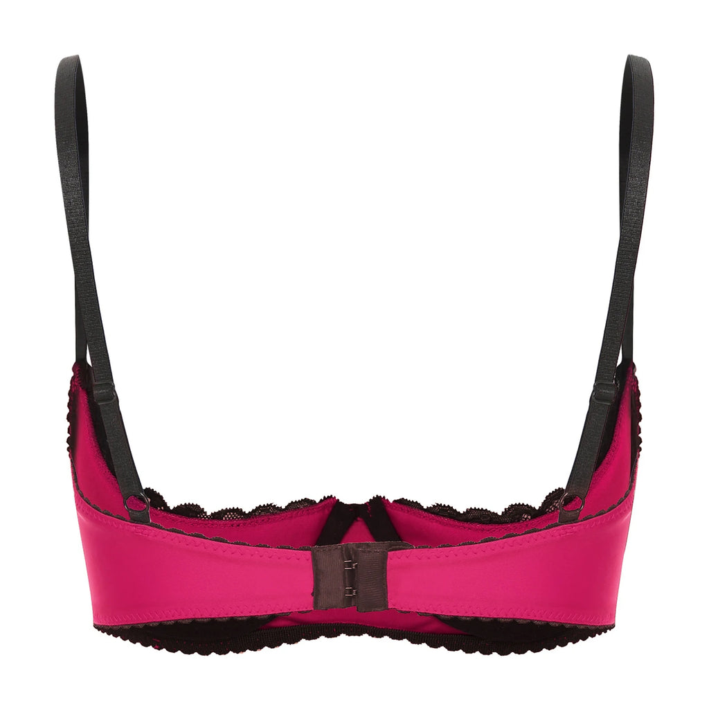 Women Sexy Open Cups Bra Tops Exposed Nipples Balconette Lingerie Contrast Lace Push Up Underwire Brassiere Underwear Nightwear