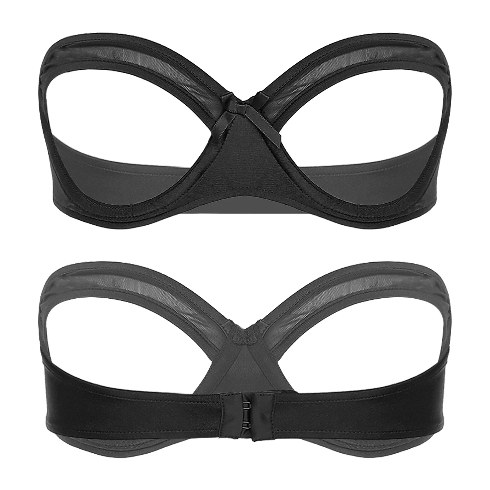 Womens See Through Strapless Cupless Bra Push Up Open Nipple Underwired Bra Lingerie Tube Top Hollow Out Push Up Balconette Bras