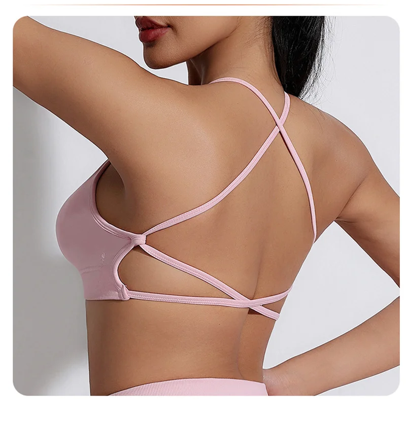 WAREBALL Backless Sports Bra Women Seamless Yoga Top Bra Padded Gym Crop Top Stretchy Breathable Fitness Sports Top