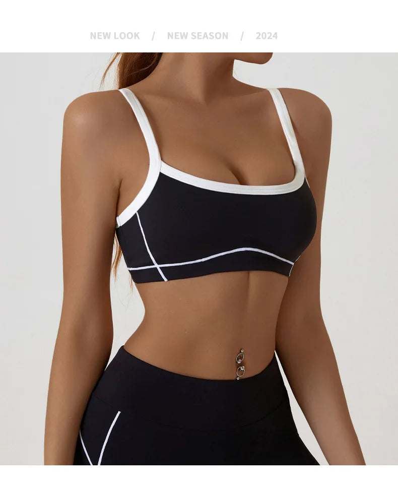 Women Yoga Sports Bra Color Clashing Shock Absorbing Brassiere Full Cup Breathable Gym Tube Top Bra Yoga Workout Underwear