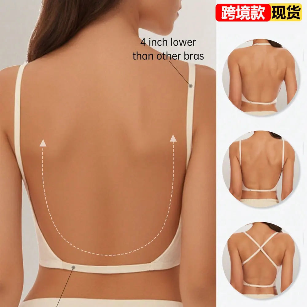 Invisible Deep U Plunge Bra – Backless Strapless Push-Up (S–XXL)