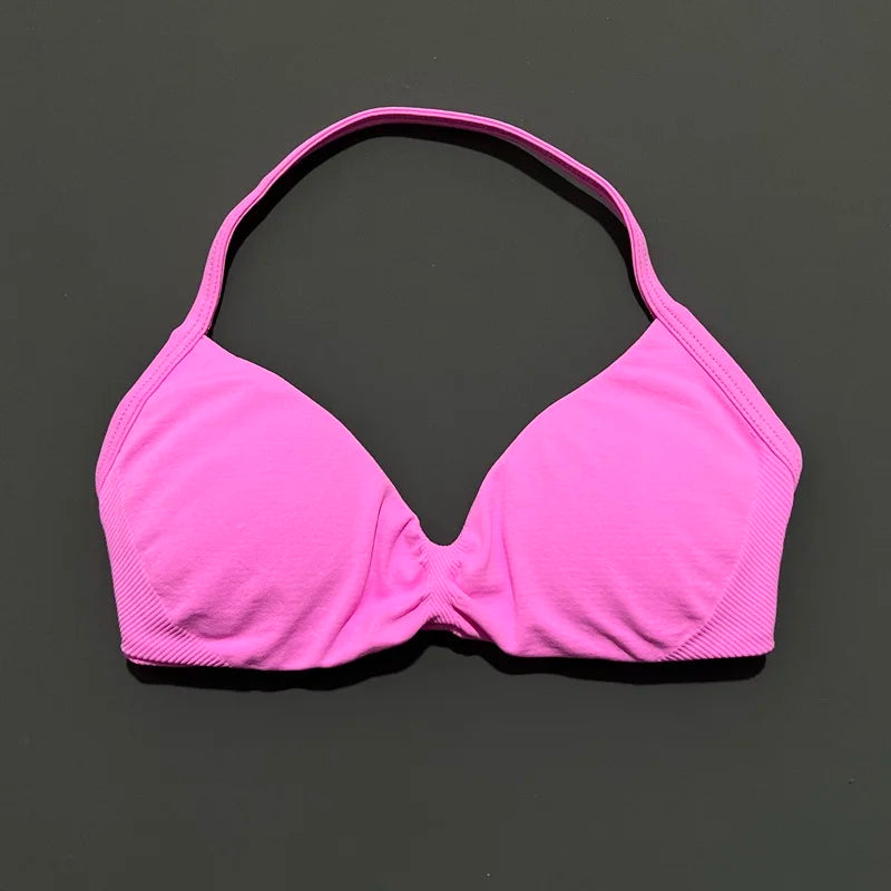 HISTELLO Strappy Sports Bra – High Support Scrunch Push-Up Halter