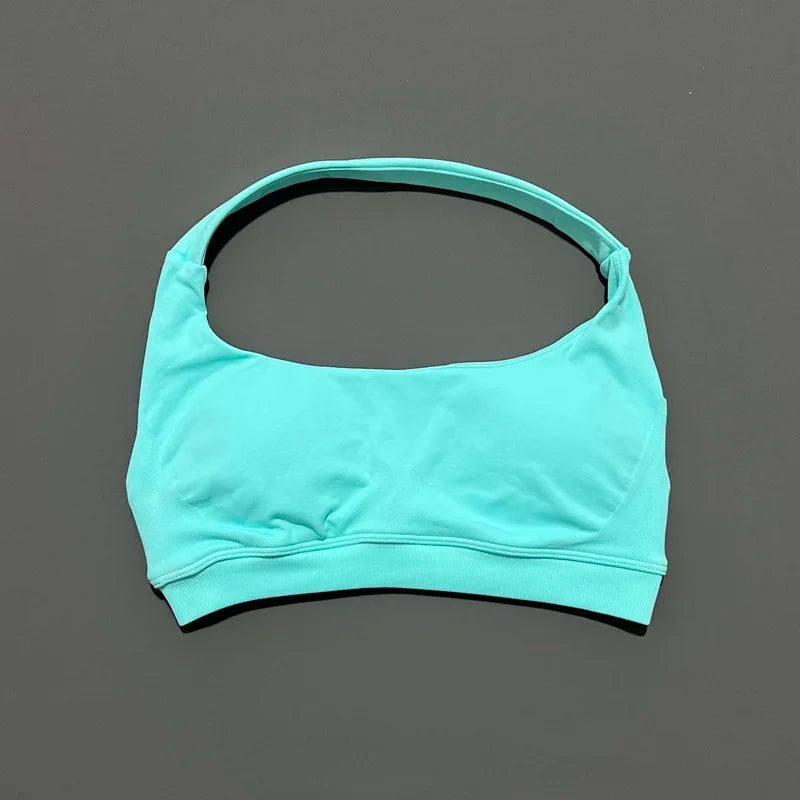 HISTELLO Seamless Halter Sports Bra – Open Back Gym & Yoga Top