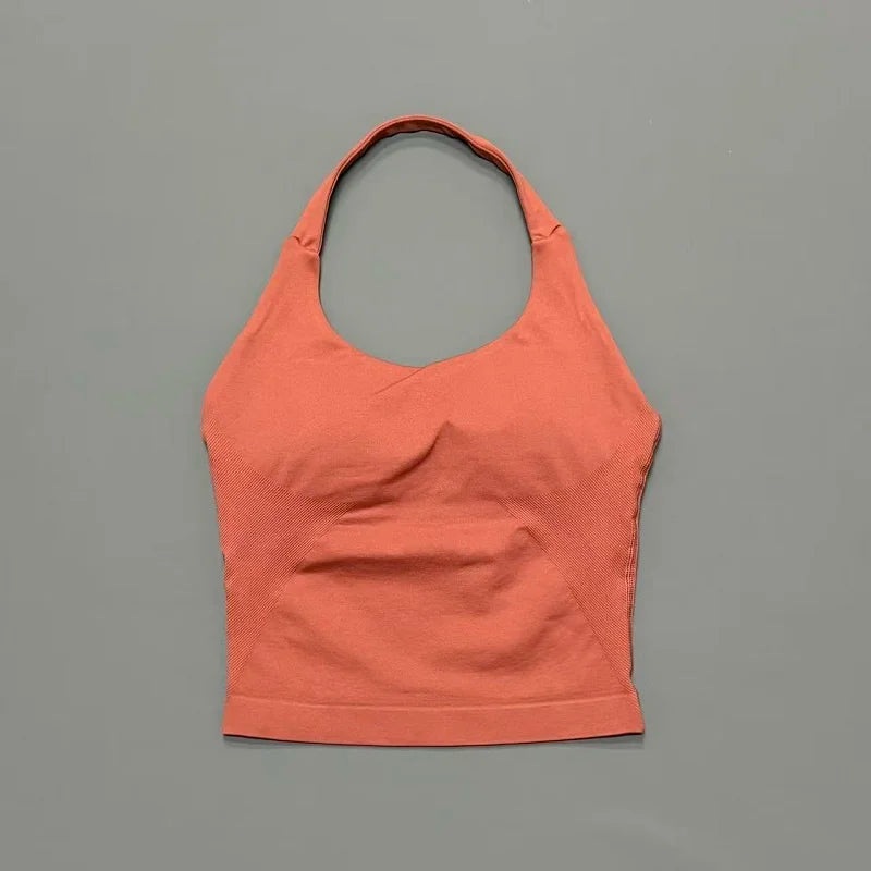 Sports Gym Halter Top Woman Seamless Yoga Tank Removable Chest Pad Push-up Sports Vest Fitness Workout Running Tops