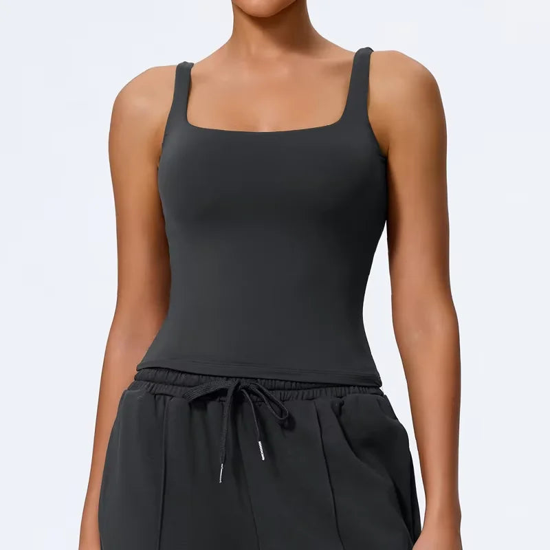 Hearuisavy Summer Women's Sports Bra Square Neck Tight Yoga Tank Top Gym Running Breathable Casual Vest Comfort Fit Workout Top