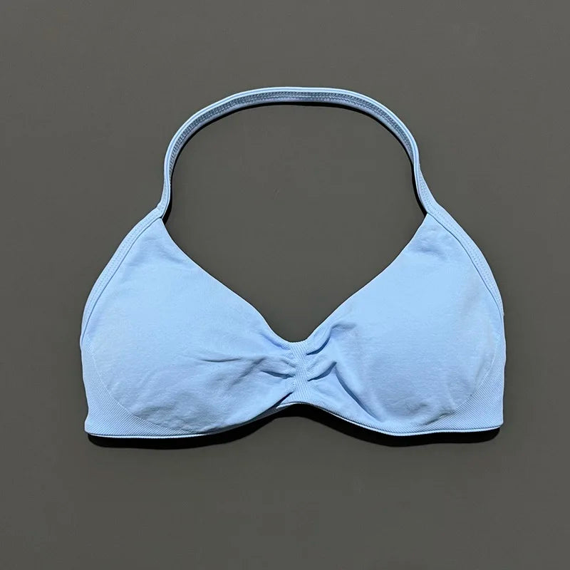 HISTELLO Strappy Sports Bra – High Support Scrunch Push-Up Halter