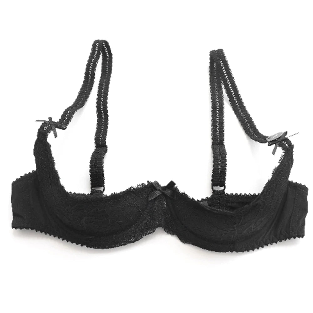 Black bra with beaded straps on a white background