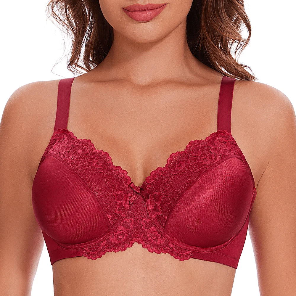 Sheroine Lace Underwire Bra, Floral Minimizer Full Coverage Non-Padded Bras for Women Everyday Comfort T-Shirt Support