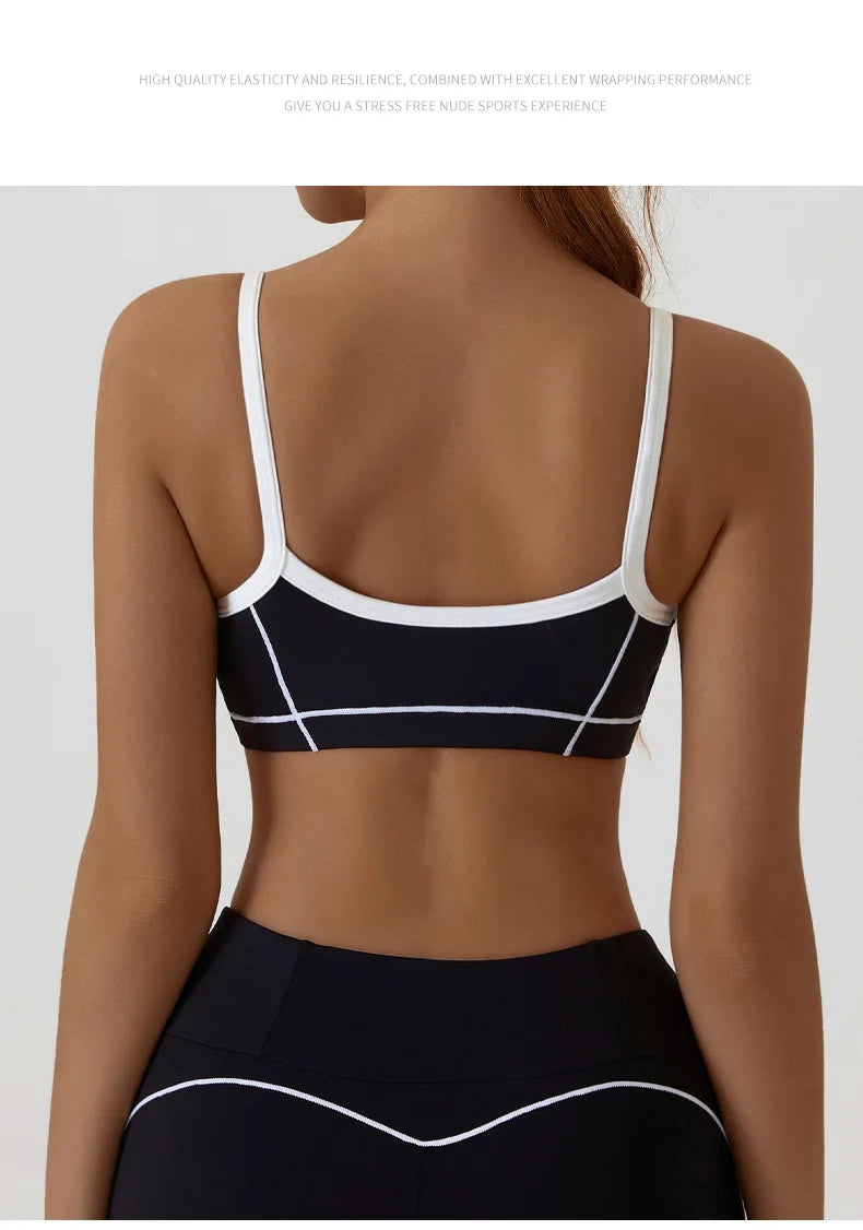 Women Yoga Sports Bra Color Clashing Shock Absorbing Brassiere Full Cup Breathable Gym Tube Top Bra Yoga Workout Underwear