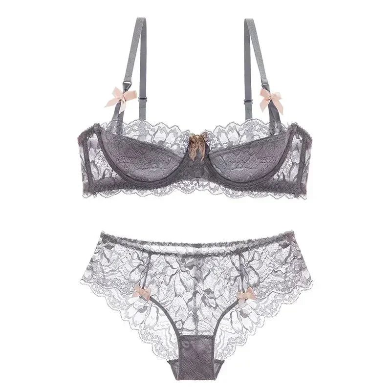 MOYISU French Romantic Lace Bra & Underwear Set – Push-Up 3/4 Cup