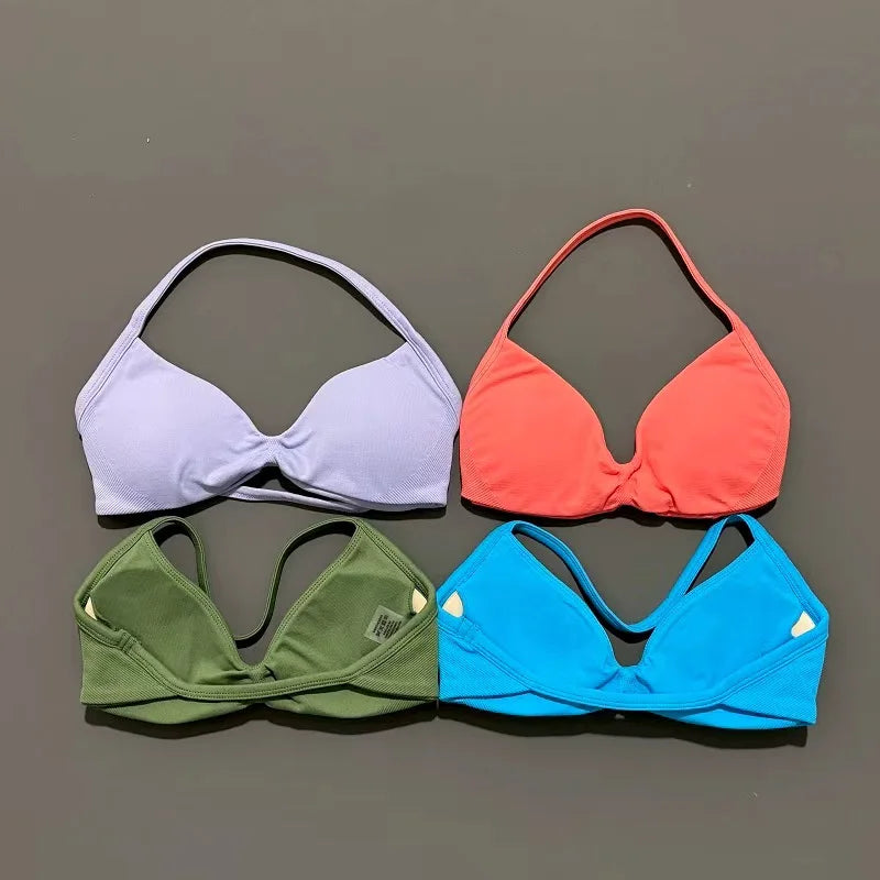 HISTELLO Seamless Strappy Sports Bra – Halter Yoga & Gym Top