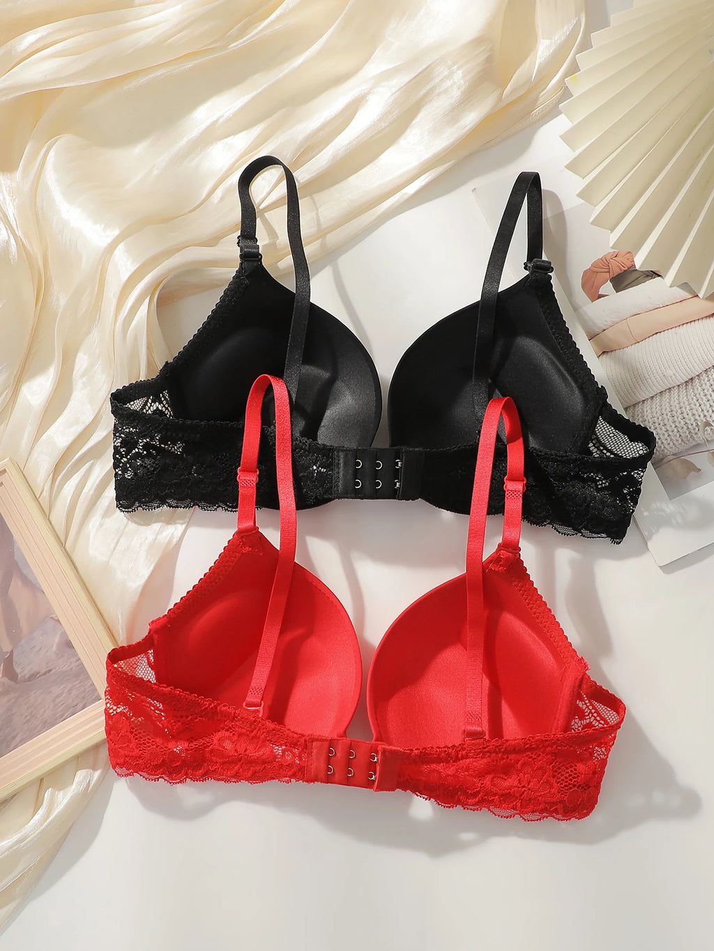 Deep V Underwire Padded Push-Up Bra – Lace Straps Full Coverage T-Shirt XS–L