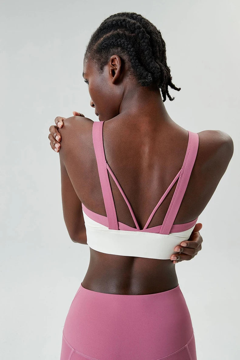Women Fitness Yoga Bra Stretchy Soft Sexy Back Gym Crop Top Fashion Patchwork Running Top Breathable Quick Dry Sports Underwear