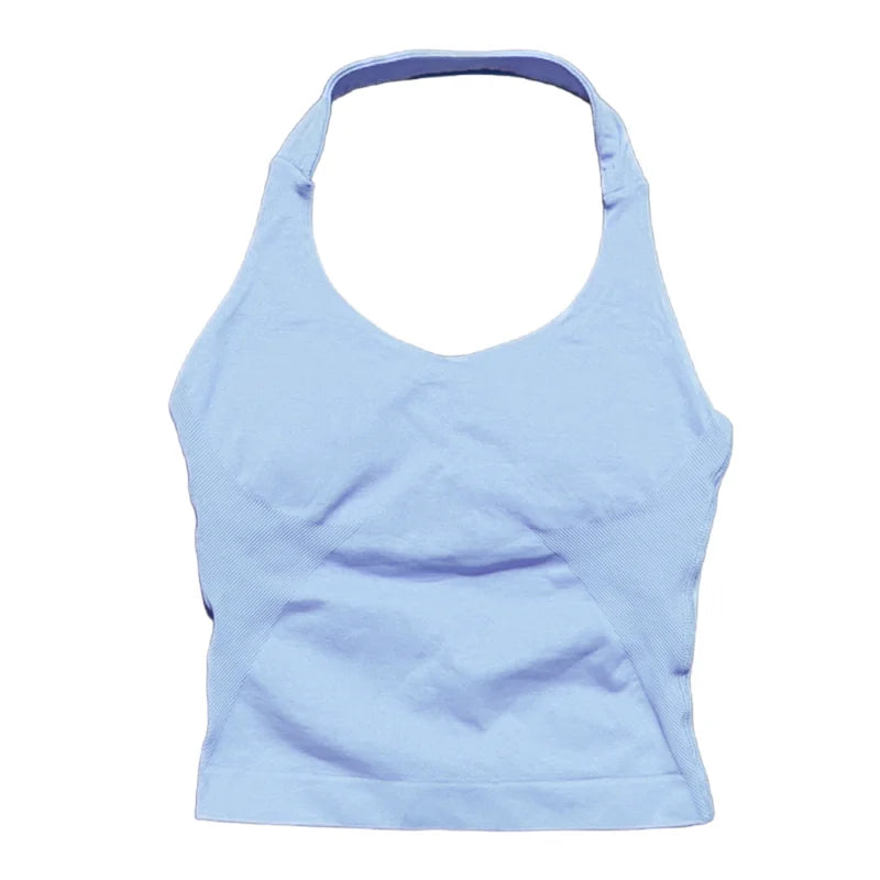 Sports Gym Halter Top Woman Seamless Yoga Tank Removable Chest Pad Push-up Sports Vest Fitness Workout Running Tops