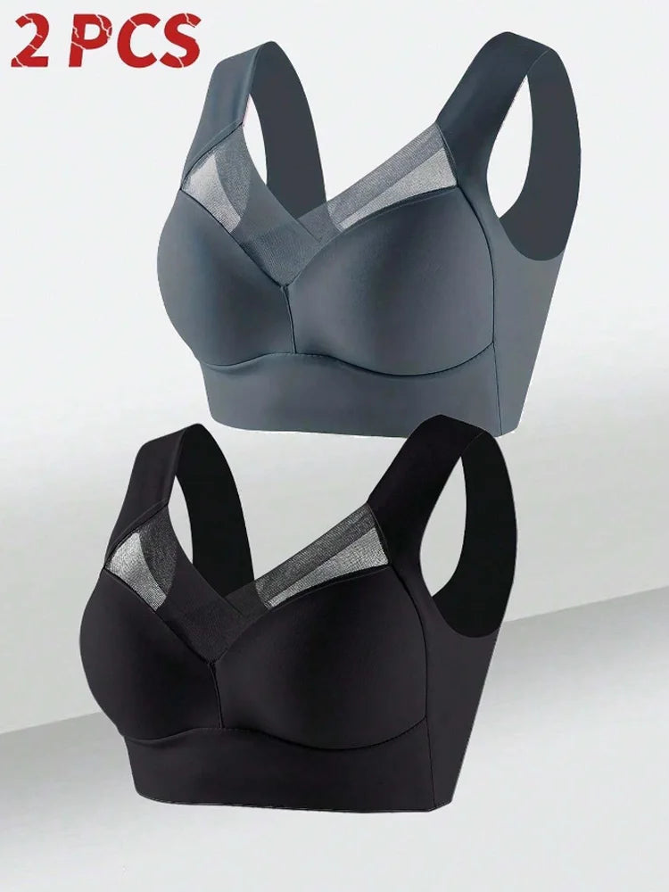 2-Pack Plus Size Lace Sports Bra – Seamless Wireless Gather Bralette