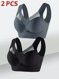 2-Pack Plus Size Lace Sports Bra – Seamless Wireless Gather Bralette