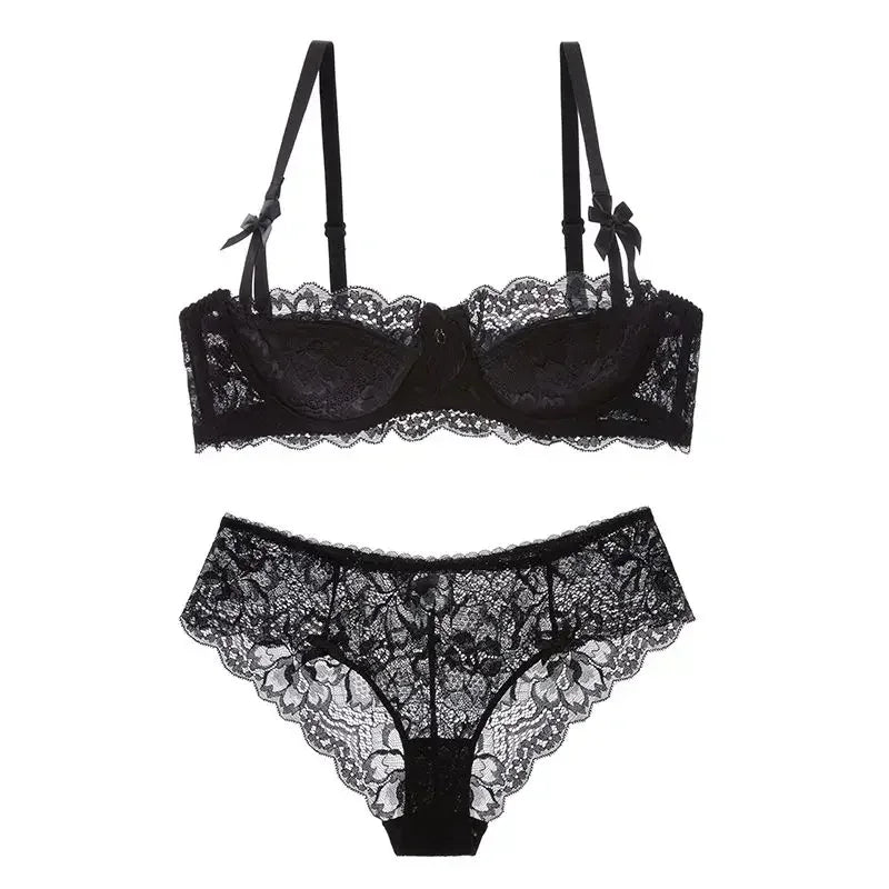 MOYISU French Romantic Lace Bra & Underwear Set – Push-Up 3/4 Cup