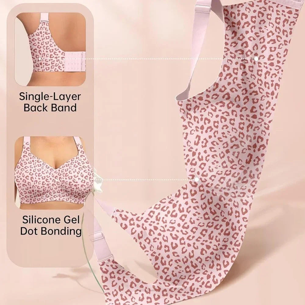 Leopard Print Jelly Seamless Push-Up Bra – Wireless Full Coverage Plus Size S–4XL