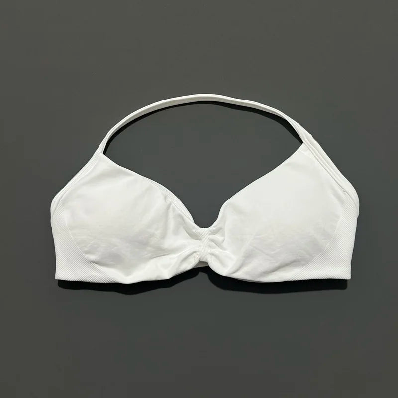 HISTELLO Strappy Sports Bra – High Support Scrunch Push-Up Halter