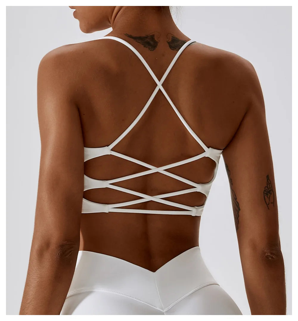 U-Shape Cross Back Sports Bra – Multi-Strap Padded Gym & Yoga Top