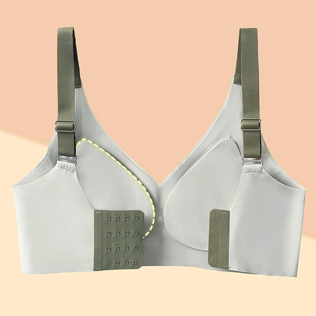 Adjustable V-Neck Wireless Push-Up Bra – Anti-Sagging Cotton Half Cup 34–44