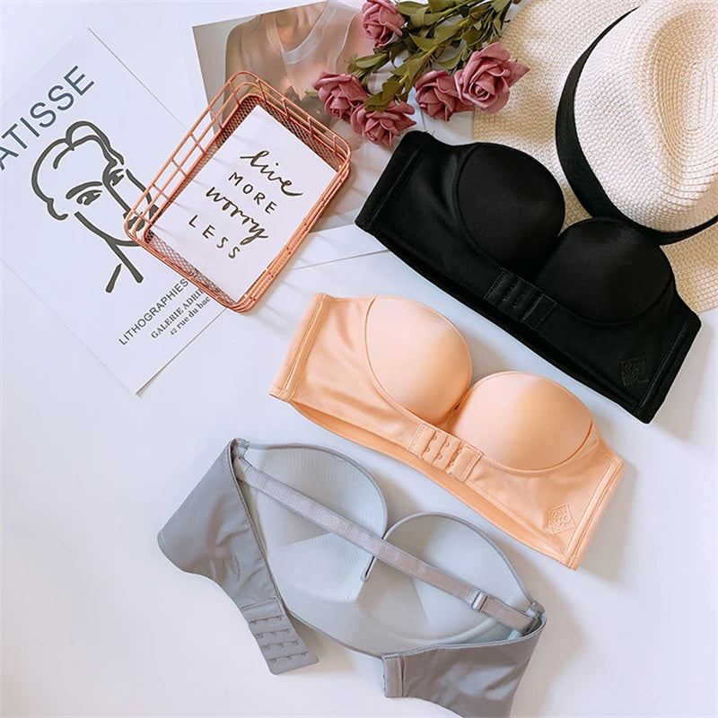 FINETOO Front Closure Strapless Bra – Wireless One-Piece Invisible Push-Up