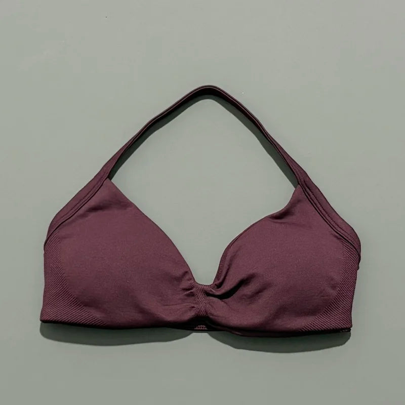 HISTELLO Strappy Sports Bra – High Support Scrunch Push-Up Halter