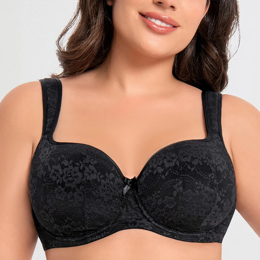 Women's Push Up Balconette Bra Full Coverage Lace Embroidered Underwire Wide Straps Lingerie 34 36 38 40 42 D E F G H I J