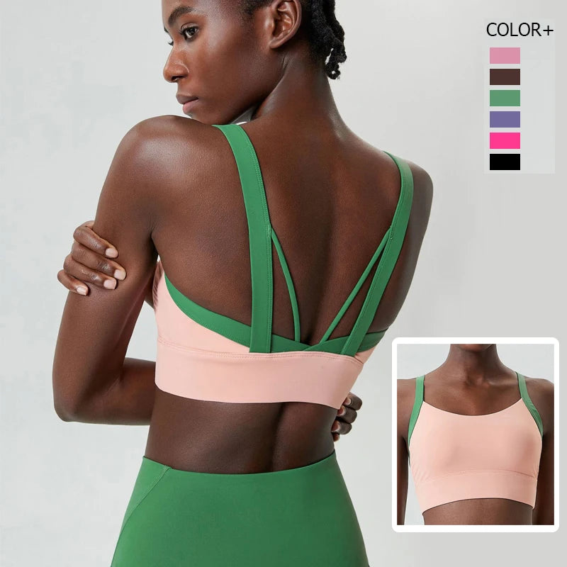 Women Fitness Yoga Bra Stretchy Soft Sexy Back Gym Crop Top Fashion Patchwork Running Top Breathable Quick Dry Sports Underwear